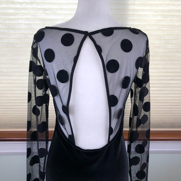 BCBGeneration Velvet Witchy Mesh Polka Dot & Open Back Dress Fairy Grunge Goth - Picture 4 of 12